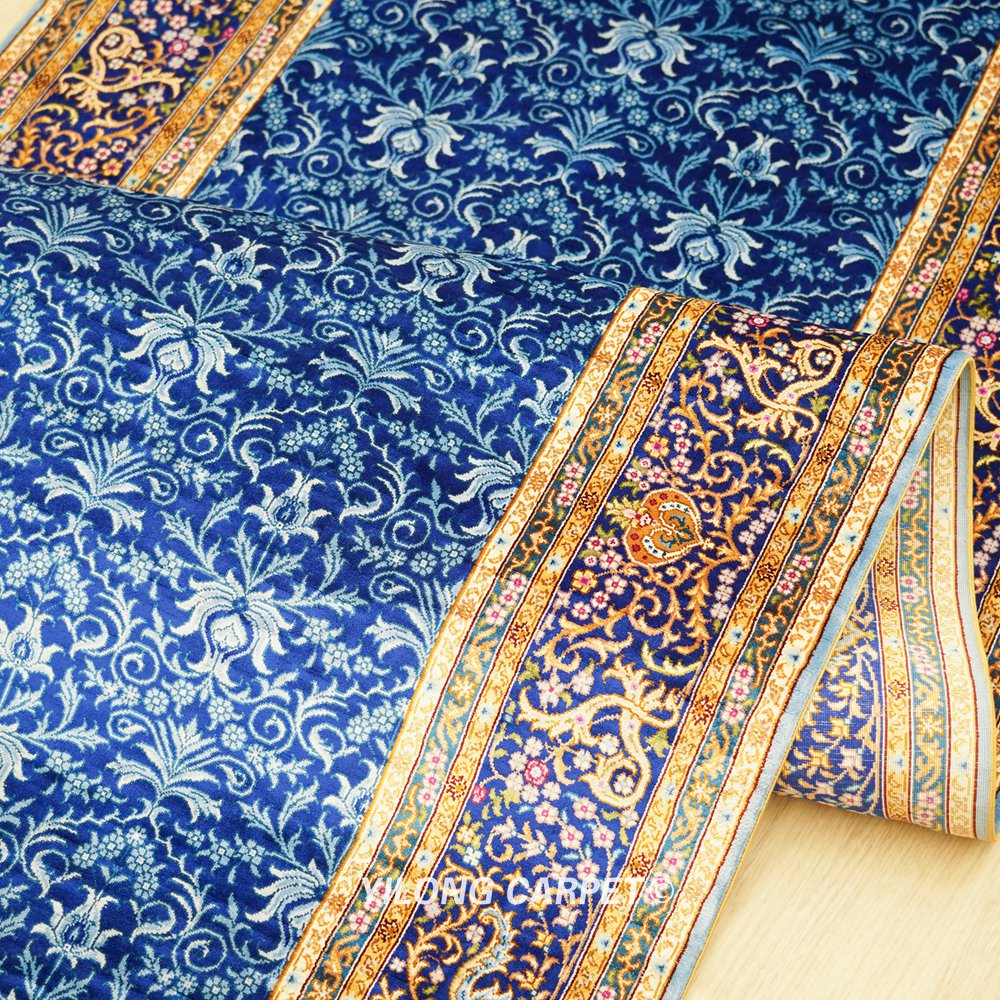 royal blue silk runner rug texture and silk sheen