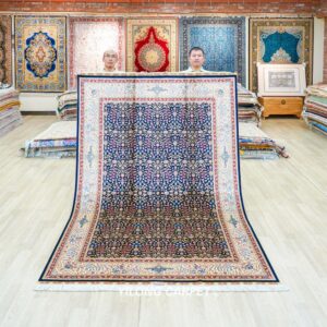 Black Allover Floral Hand-Knotted Silk Area Rug for Living Room 5.5x8ft