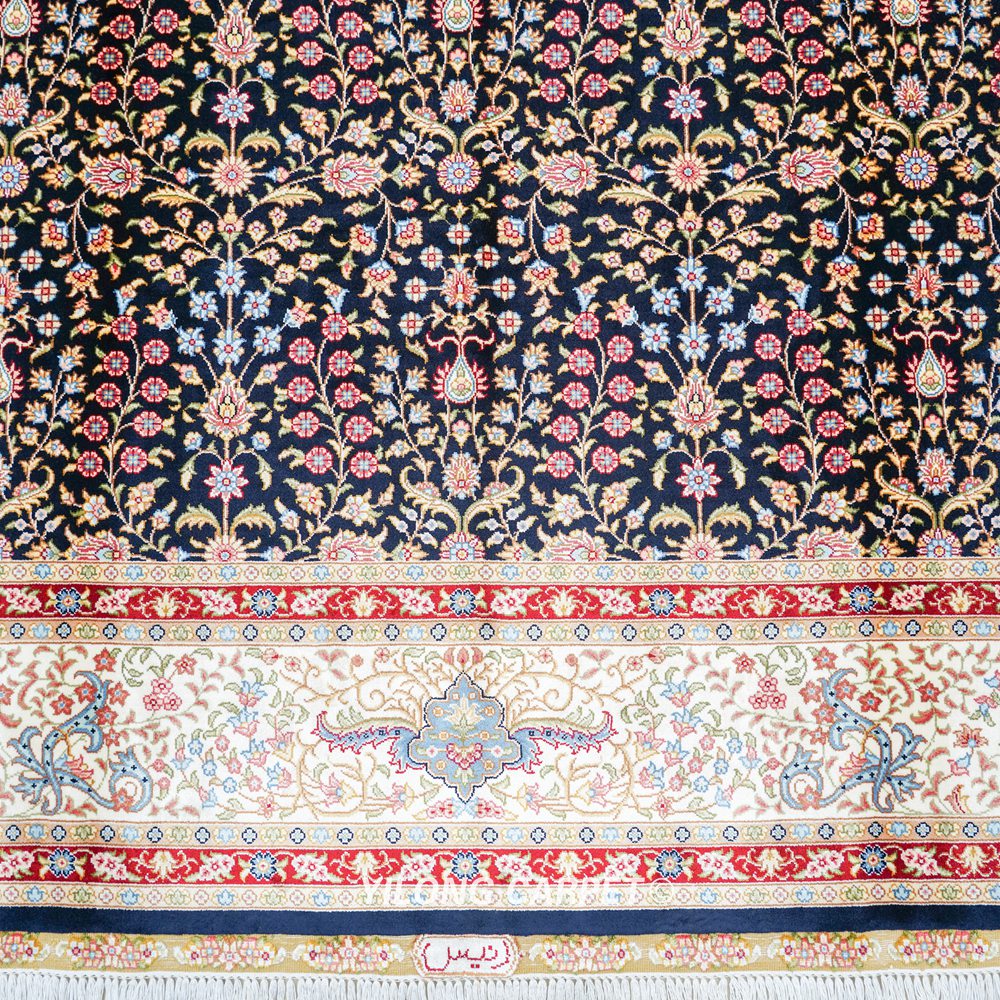 Black Allover Floral Hand-Knotted Silk Area Rug for Living Room 5.5x8ft - Image 6