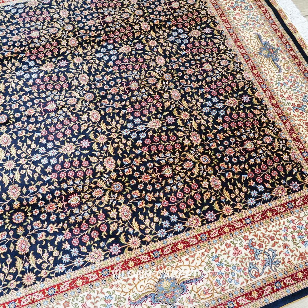 Black Allover Floral Hand-Knotted Silk Area Rug for Living Room 5.5x8ft - Image 7