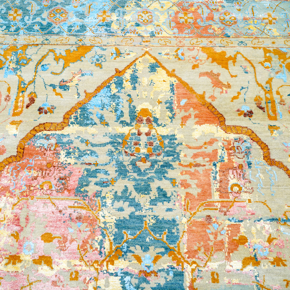 Ivory and Gold Handmade Wool Area Rug for Living Room 8.92x12.07ft - Image 4