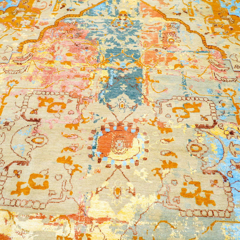 Ivory and Gold Handmade Wool Area Rug for Living Room 8.92x12.07ft - Image 5