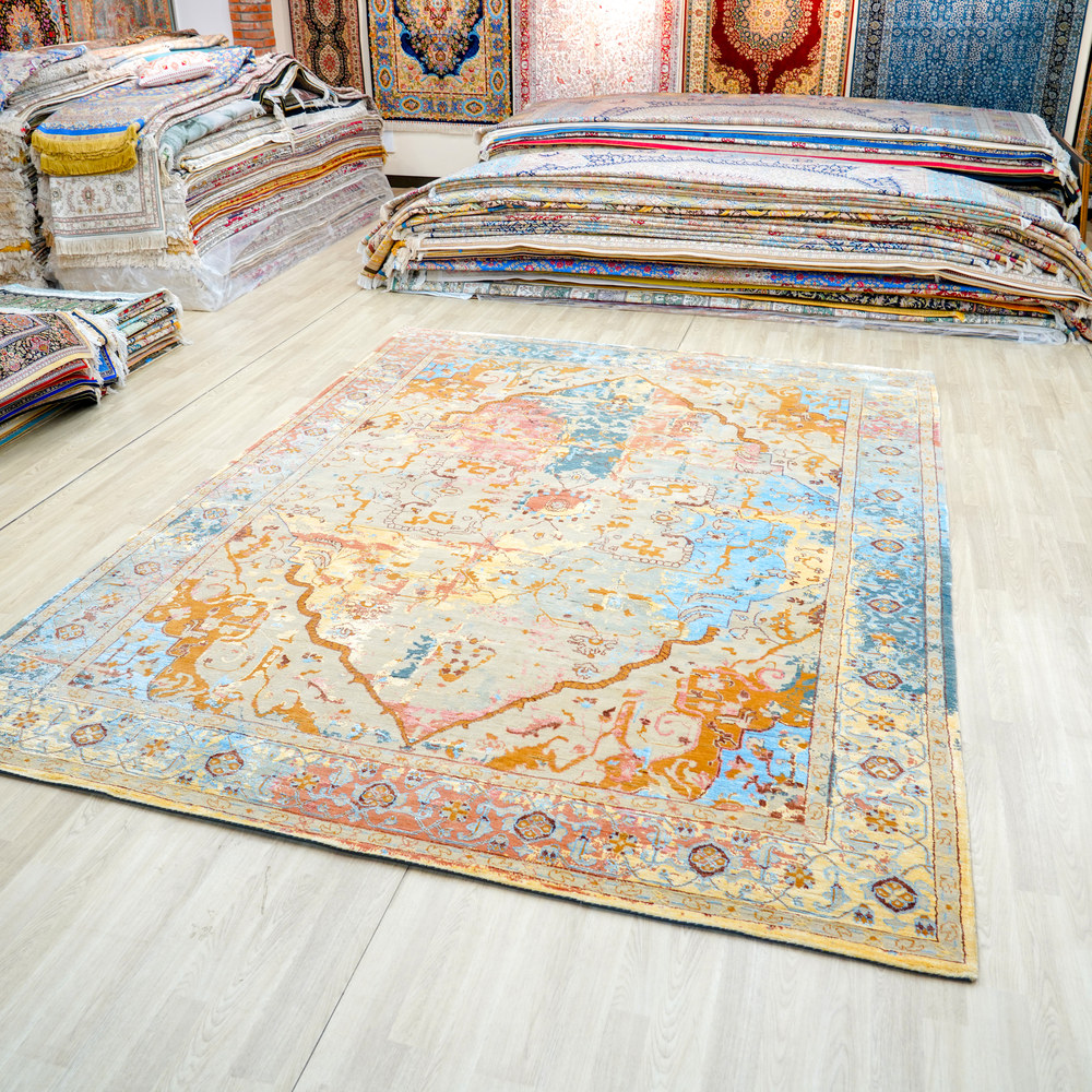 Ivory and Gold Handmade Wool Area Rug for Living Room 8.92x12.07ft - Image 6
