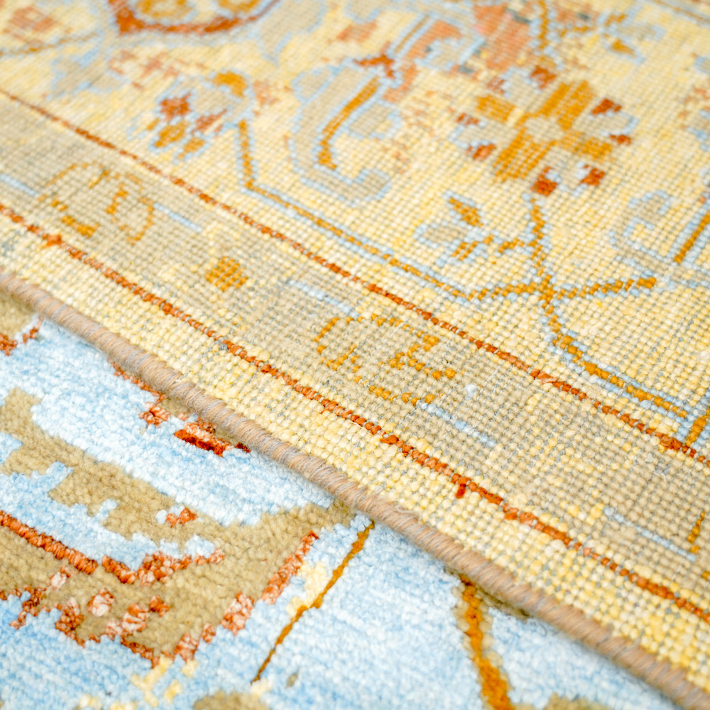 Ivory and Gold Handmade Wool Area Rug for Living Room 8.92x12.07ft - Image 7
