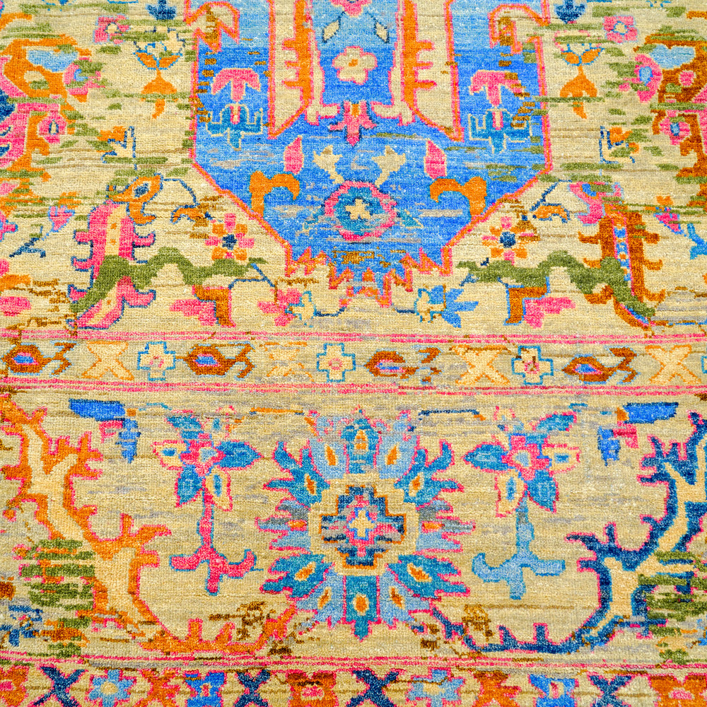 Teal and Orange Handmade Wool Area Rug for Living Room 9.02x11.98ft - Image 4