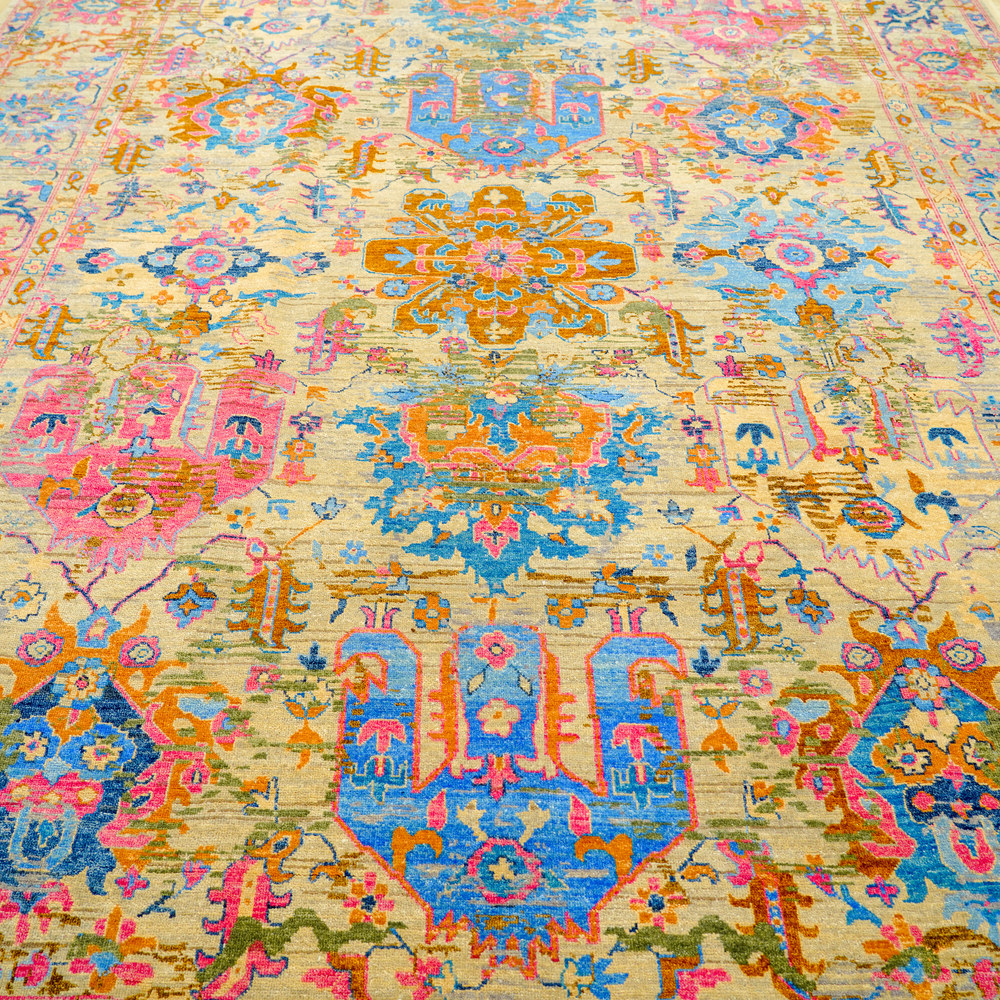 Teal and Orange Handmade Wool Area Rug for Living Room 9.02x11.98ft - Image 7