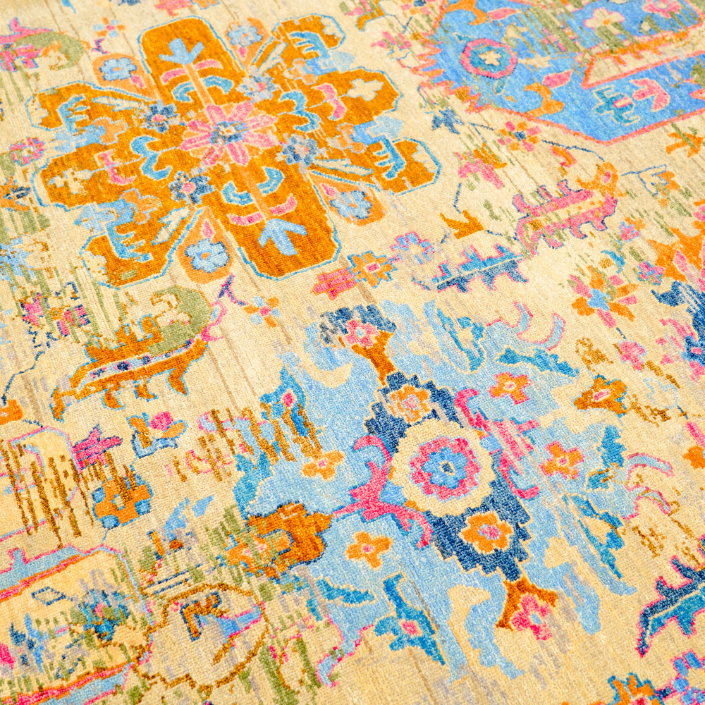 Teal and Orange Handmade Wool Area Rug for Living Room 9.02x11.98ft - Image 8