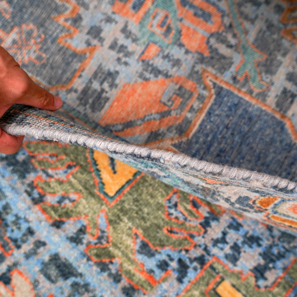 Ivory and Blue Handmade Wool Area Rug for Living Room 8.96x12.07ft - Image 9