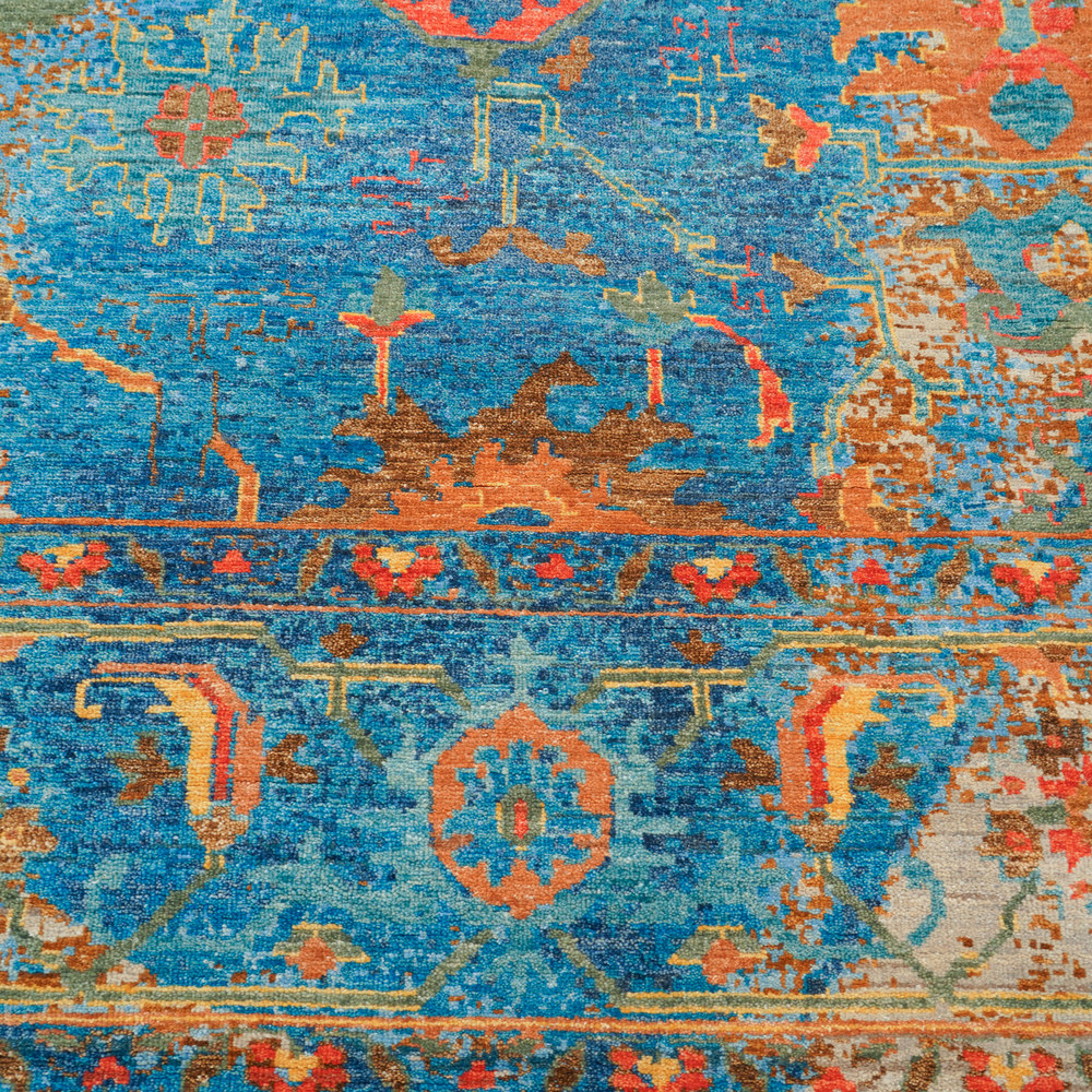Blue and Orange Handmade Wool Area Rug for Living Room 8.99x12.04ft - Image 5