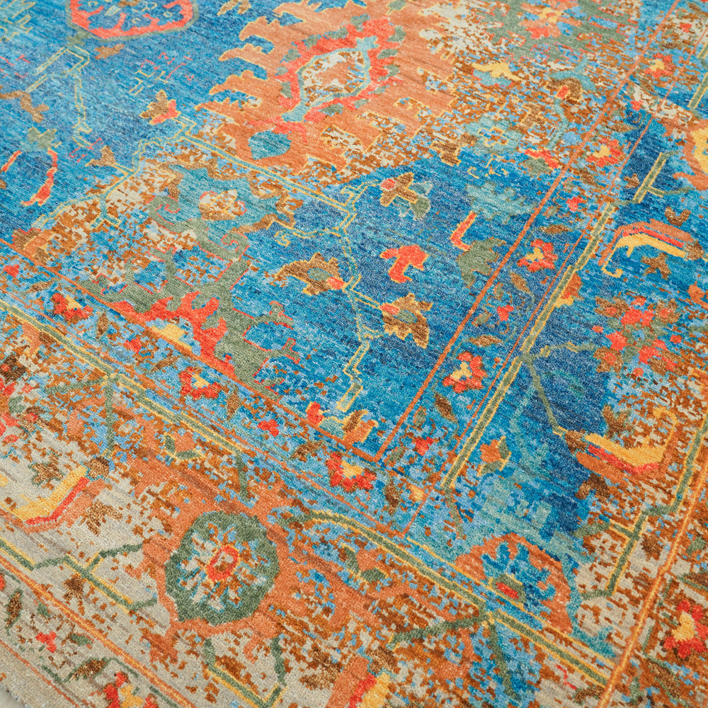 Blue and Orange Handmade Wool Area Rug for Living Room 8.99x12.04ft - Image 6