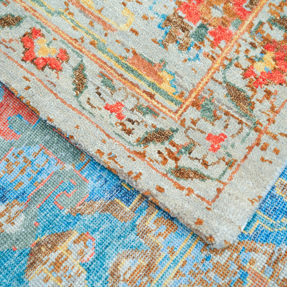 Blue and Orange Handmade Wool Area Rug for Living Room 8.99x12.04ft - Image 7
