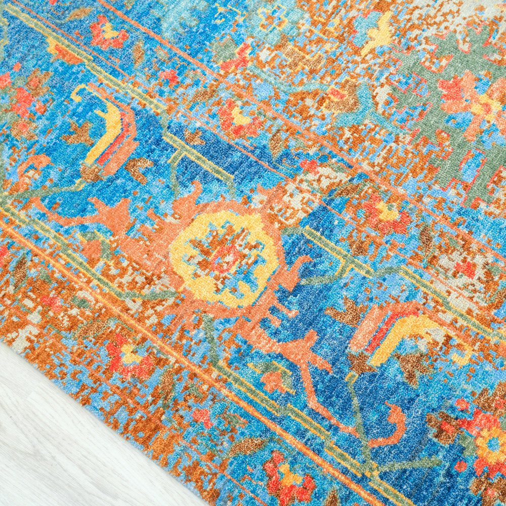 Blue and Orange Handmade Wool Area Rug for Living Room 8.99x12.04ft - Image 8