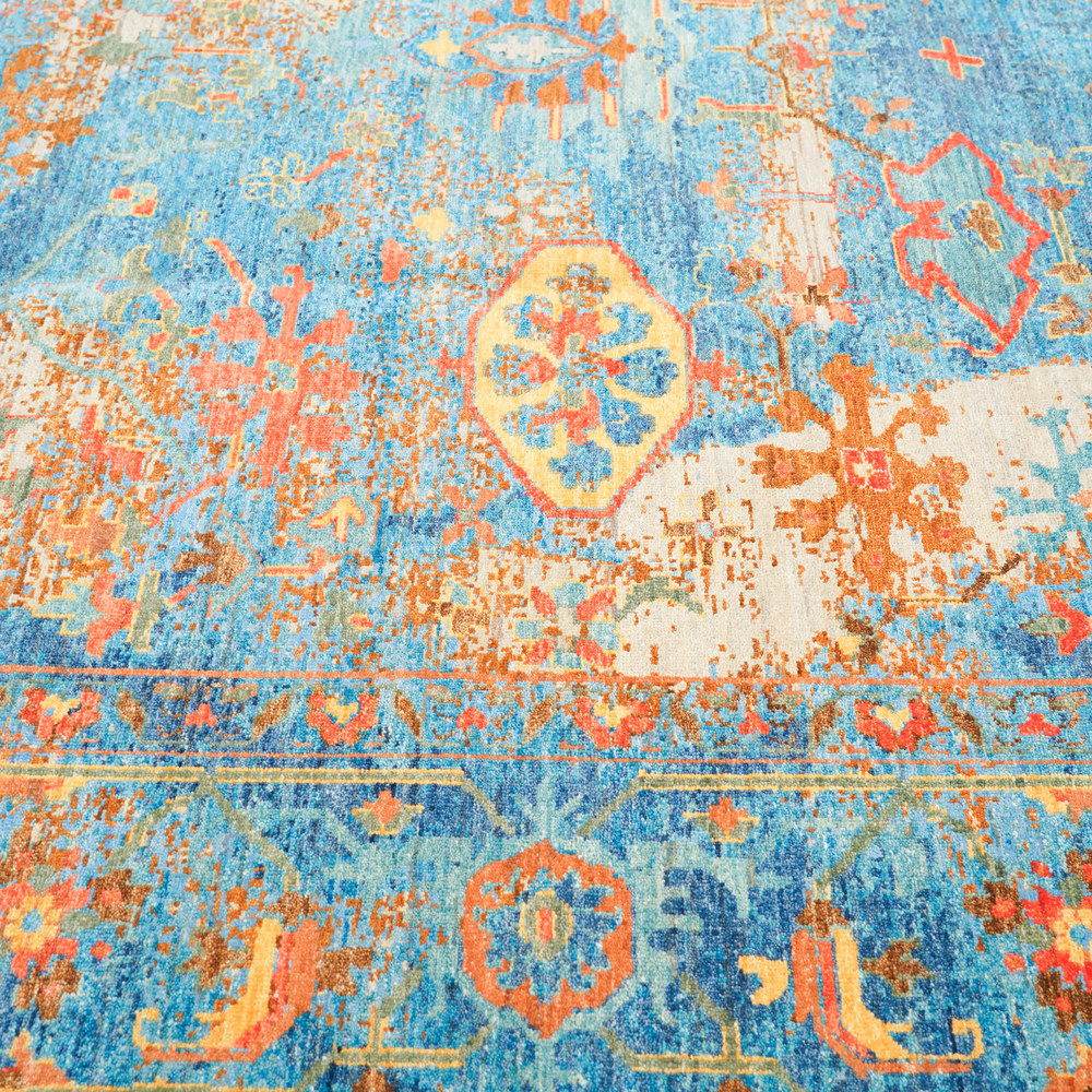 Blue and Orange Handmade Wool Area Rug for Living Room 8.99x12.04ft - Image 9