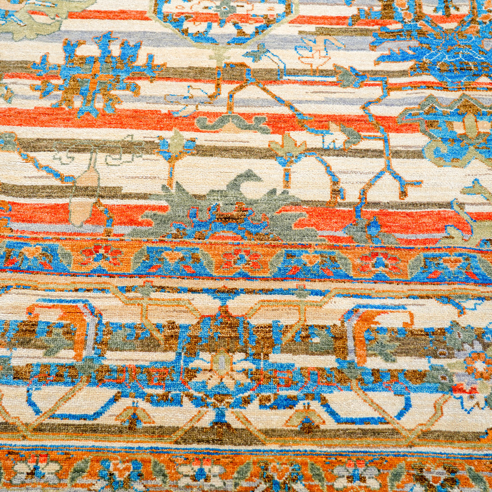 Ivory and Turquoise Handmade Wool Area Rug for Living Room 8.89x11.98ft - Image 4