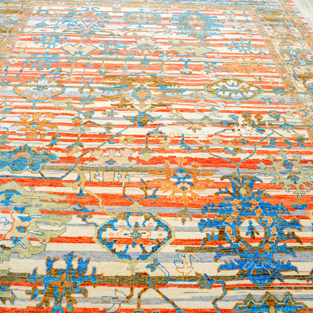 Ivory and Turquoise Handmade Wool Area Rug for Living Room 8.89x11.98ft - Image 5
