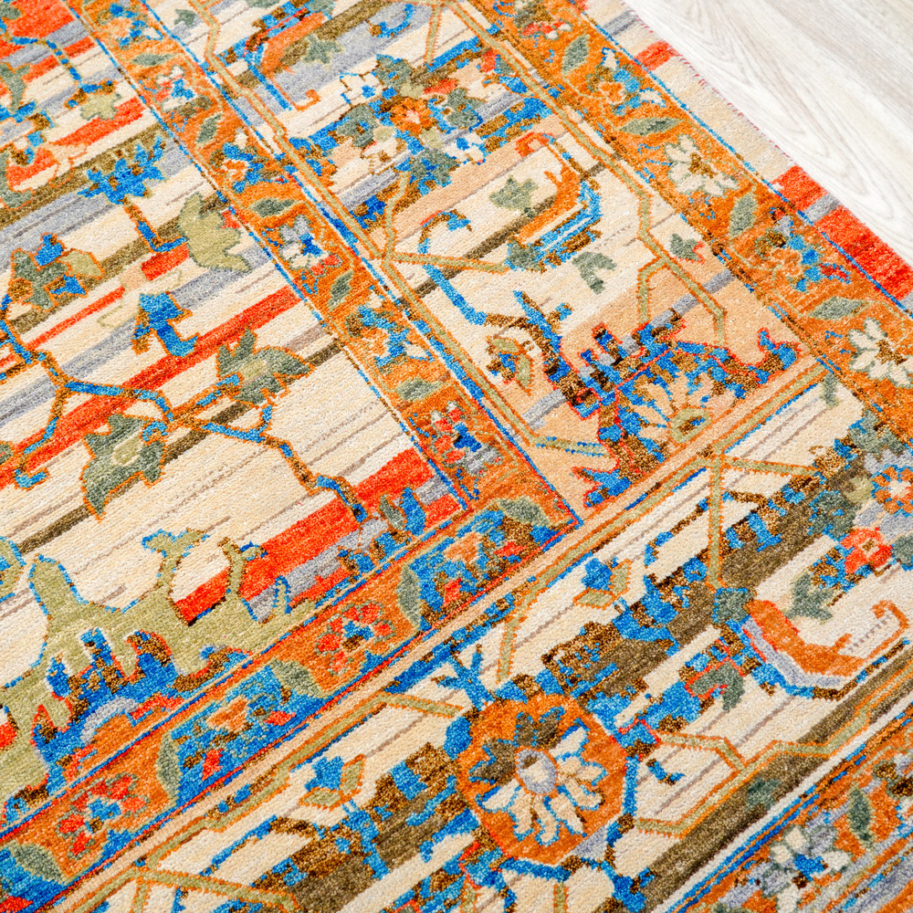 Ivory and Turquoise Handmade Wool Area Rug for Living Room 8.89x11.98ft - Image 6