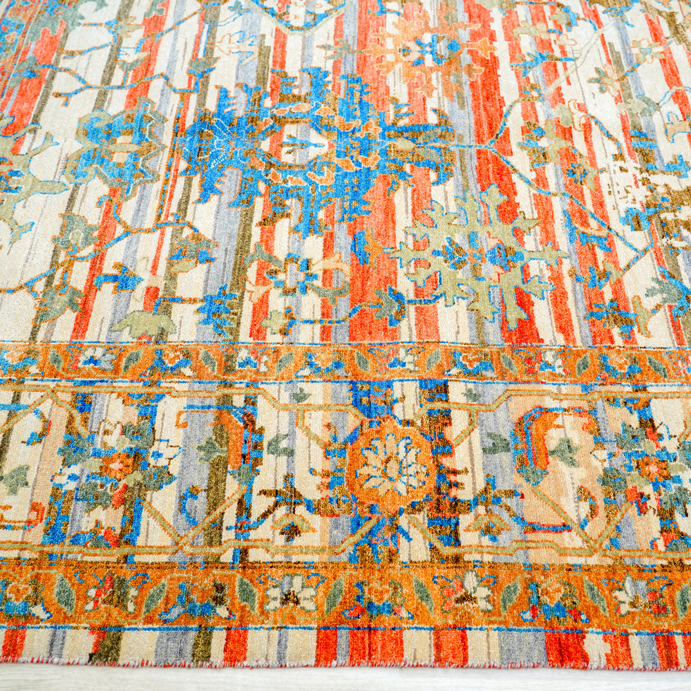 Ivory and Turquoise Handmade Wool Area Rug for Living Room 8.89x11.98ft - Image 7