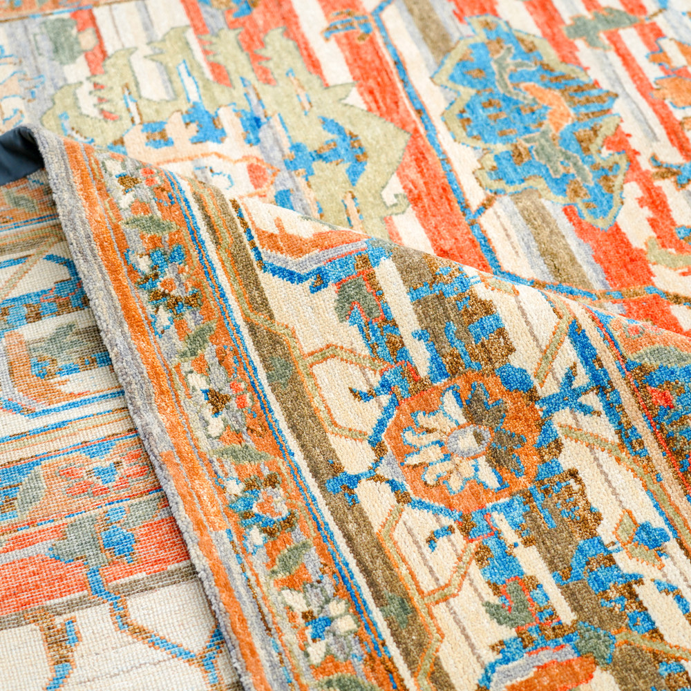 Ivory and Turquoise Handmade Wool Area Rug for Living Room 8.89x11.98ft - Image 8