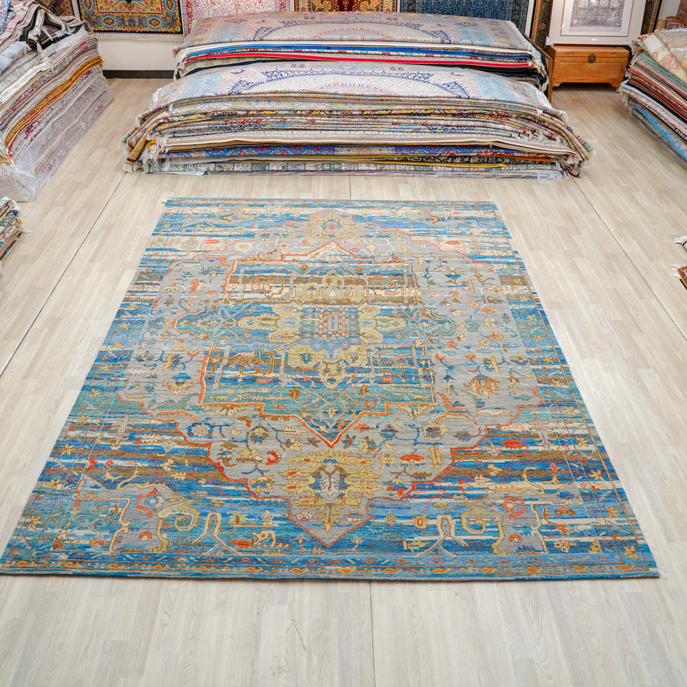 Pastel Multicolor Handmade Wool Area Rug for Living Room 8.92x12.04ft - Image 3