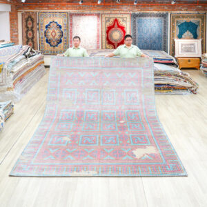 Red and Magenta Handmade Wool Area Rug for Living Room 7.94x10.01ft
