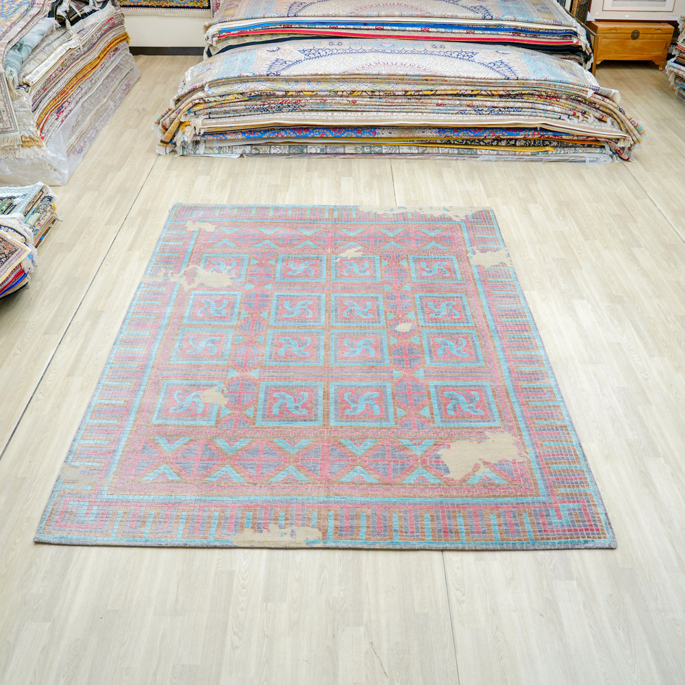 Red and Magenta Handmade Wool Area Rug for Living Room 7.94x10.01ft - Image 3
