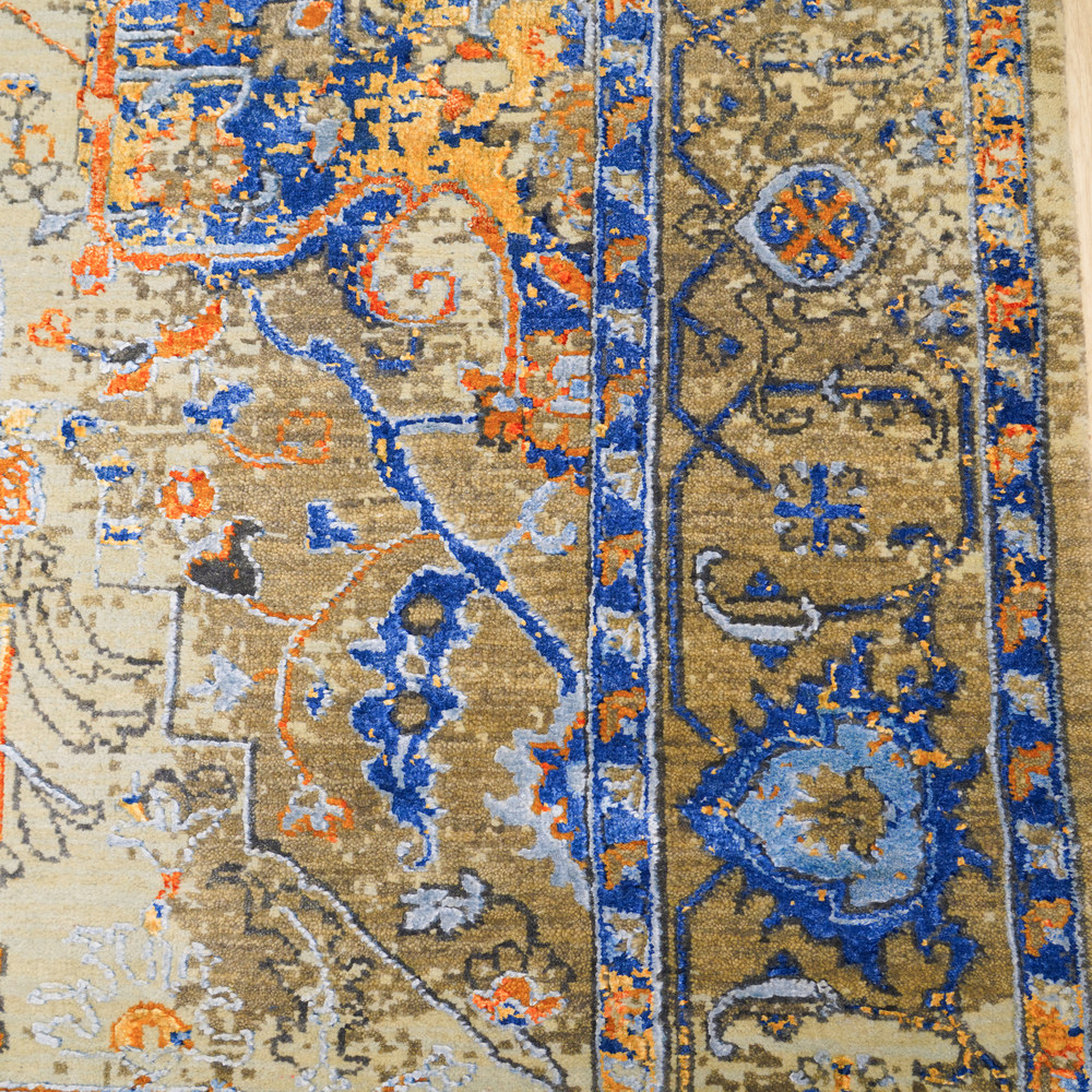 Ivory and Gold Handmade Wool Area Rug for Living Room 8.99x11.98ft - Image 7