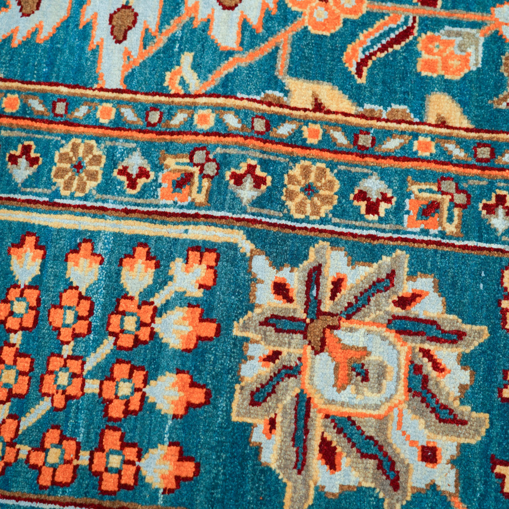 Aqua and Orange Handmade Wool Area Rug for Living Room 9.02x11.98ft - Image 5