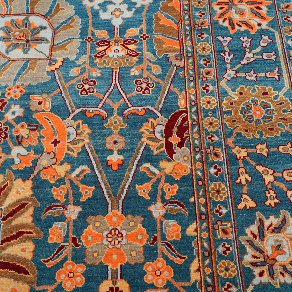 Aqua and Orange Handmade Wool Area Rug for Living Room 9.02x11.98ft - Image 6