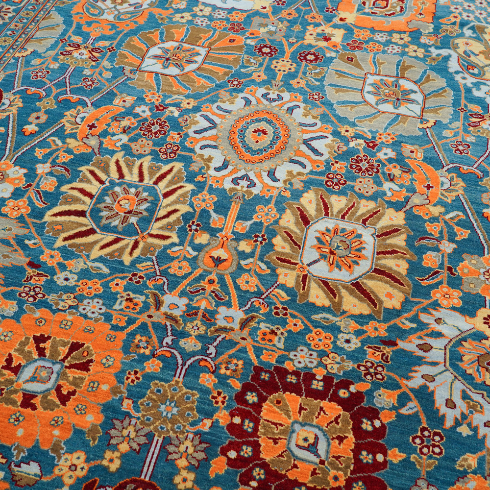 Aqua and Orange Handmade Wool Area Rug for Living Room 9.02x11.98ft - Image 7
