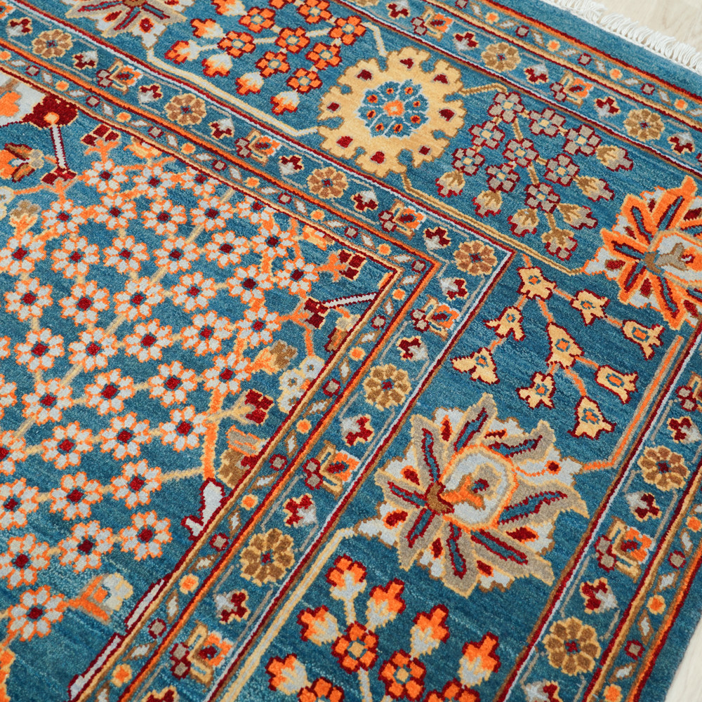 Aqua and Orange Handmade Wool Area Rug for Living Room 9.02x11.98ft - Image 8