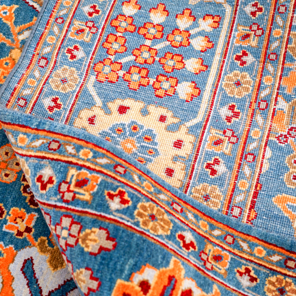 Aqua and Orange Handmade Wool Area Rug for Living Room 9.02x11.98ft - Image 9