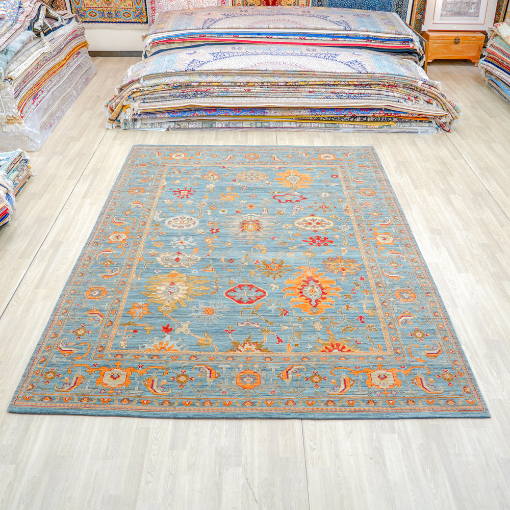 Ivory and Gold Handmade Wool Area Rug for Living Room 8.92x11.81ft - Image 3
