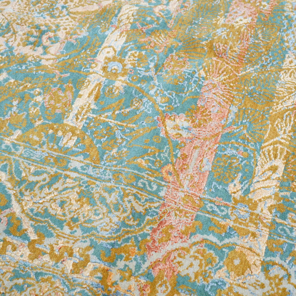 Sage and Aqua Handmade Wool Area Rug for Living Room 9.02x12.07ft - Image 4