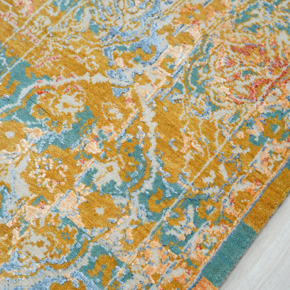 Sage and Aqua Handmade Wool Area Rug for Living Room 9.02x12.07ft - Image 5