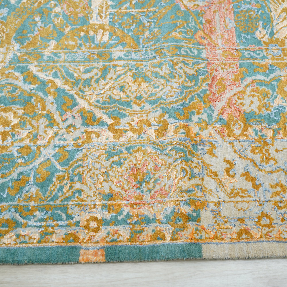 Sage and Aqua Handmade Wool Area Rug for Living Room 9.02x12.07ft - Image 6