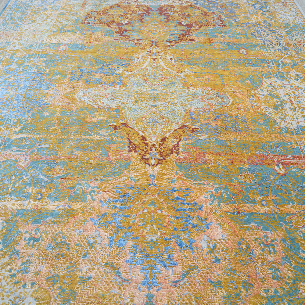 Sage and Aqua Handmade Wool Area Rug for Living Room 9.02x12.07ft - Image 7