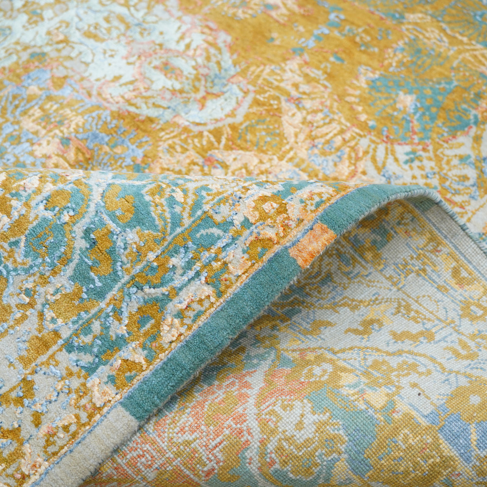 Sage and Aqua Handmade Wool Area Rug for Living Room 9.02x12.07ft - Image 8