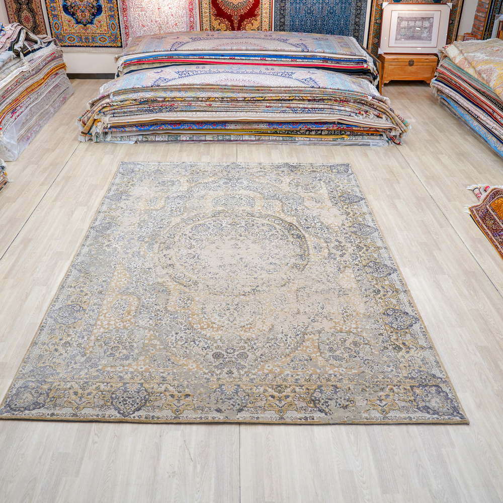 Ivory and Orange Handmade Wool Area Rug for Living Room 8.92x12.04ft - Image 3