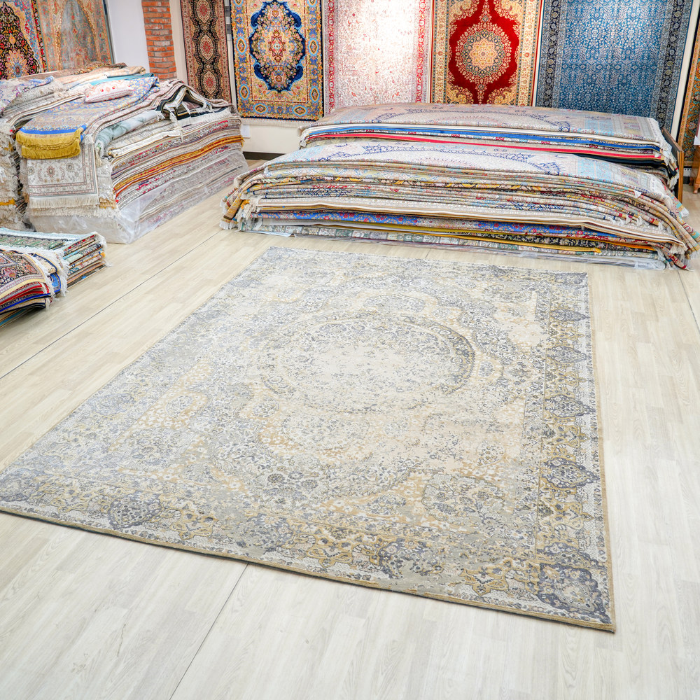 Ivory and Orange Handmade Wool Area Rug for Living Room 8.92x12.04ft - Image 6