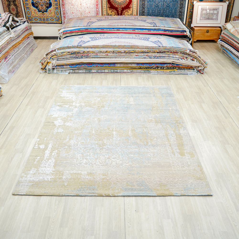 Ivory and Gold Handmade Wool Area Rug for Living Room 8.14x10.14ft - Image 3