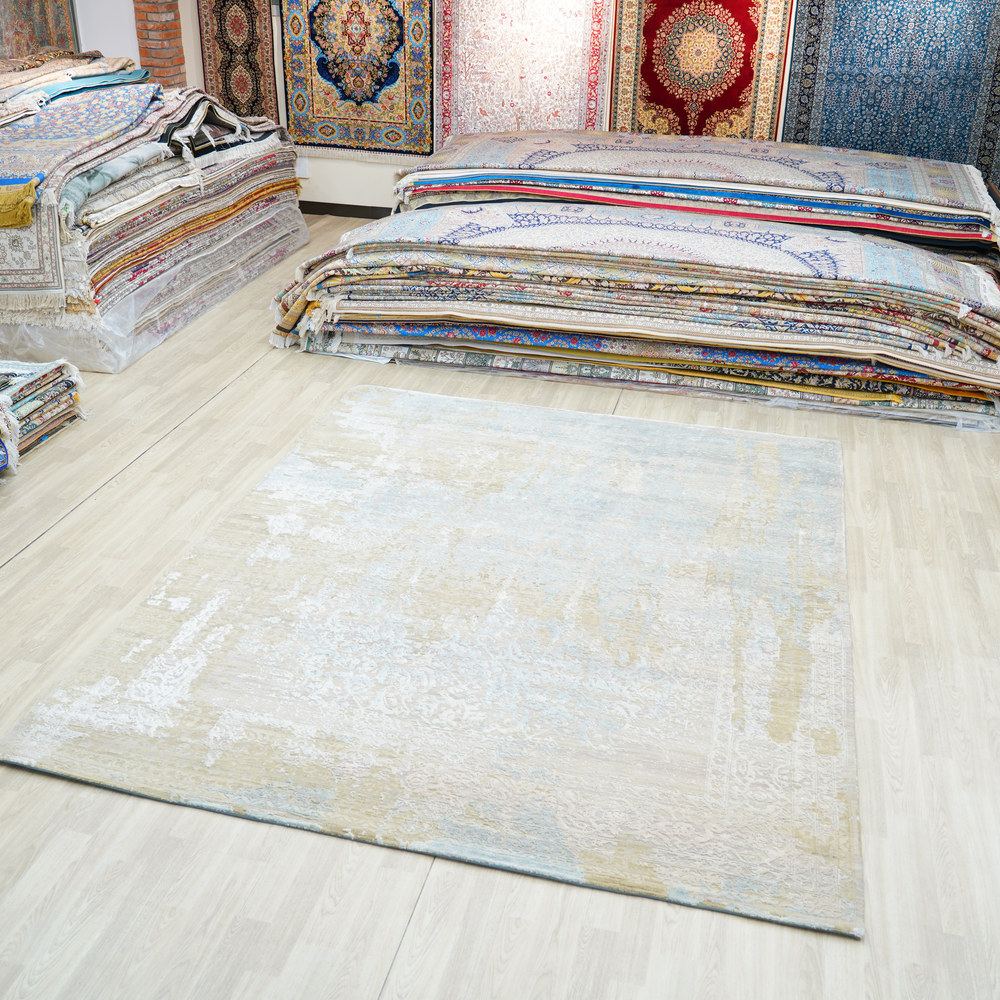 Ivory and Gold Handmade Wool Area Rug for Living Room 8.14x10.14ft - Image 4