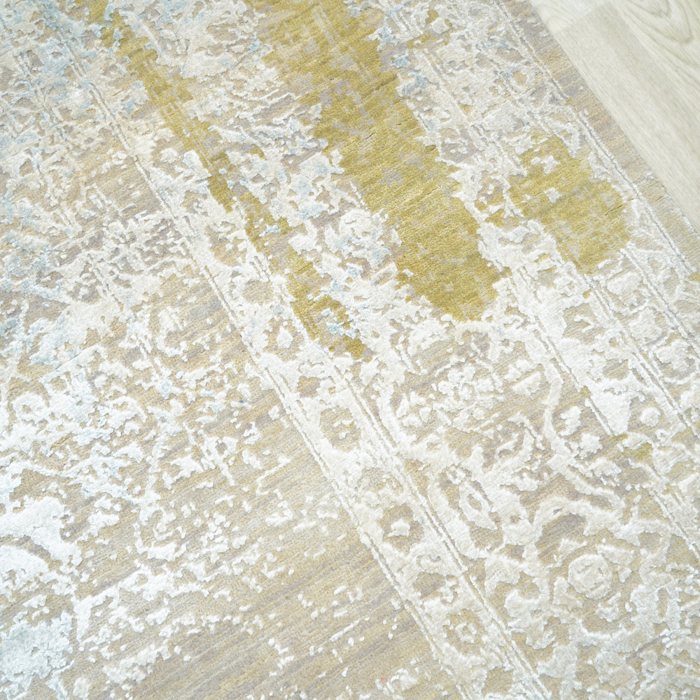 Ivory and Gold Handmade Wool Area Rug for Living Room 8.14x10.14ft - Image 5