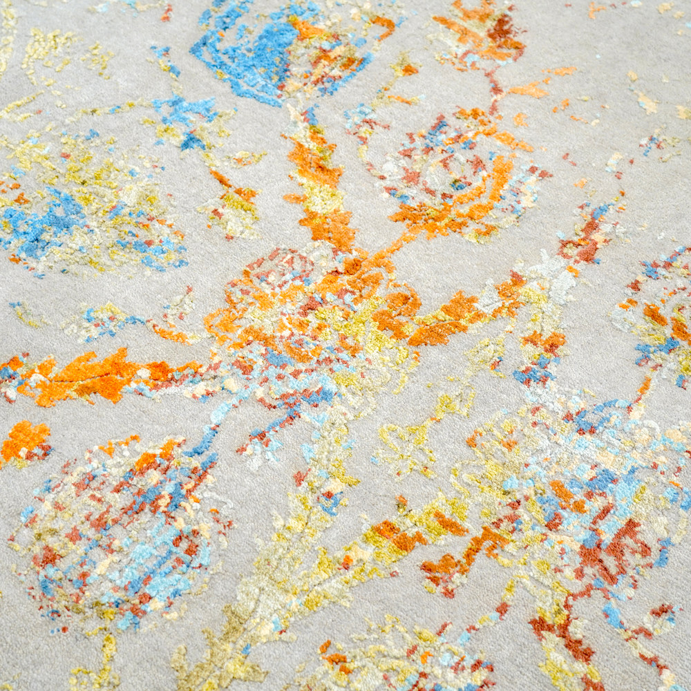 Dark Teal and Orange Handmade Wool Area Rug for Living Room 8.99x12.01ft - Image 6