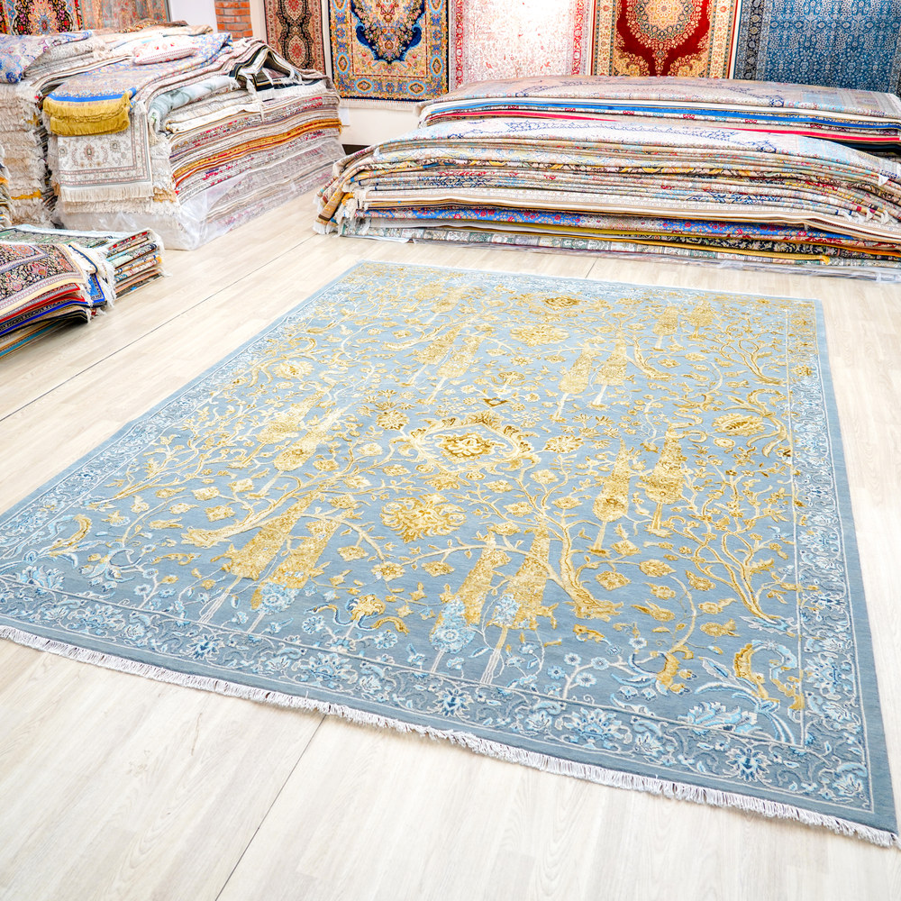 Turquoise and Orange Handmade Wool Area Rug for Living Room 8.66x11.91ft - Image 3