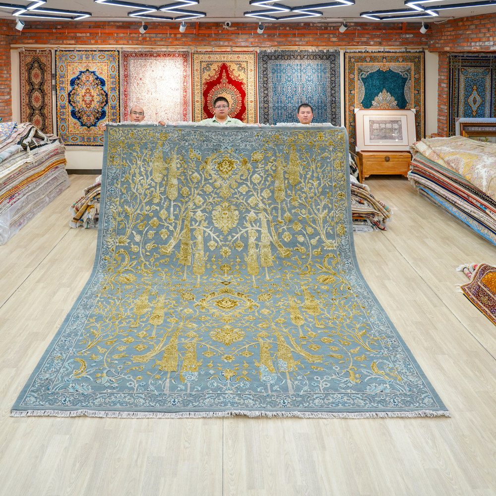 Turquoise and Orange Handmade Wool Area Rug for Living Room 8.66x11.91ft
