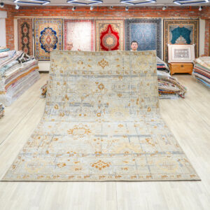Teal and Orange Handmade Wool Area Rug for Living Room 8.96x12.01ft