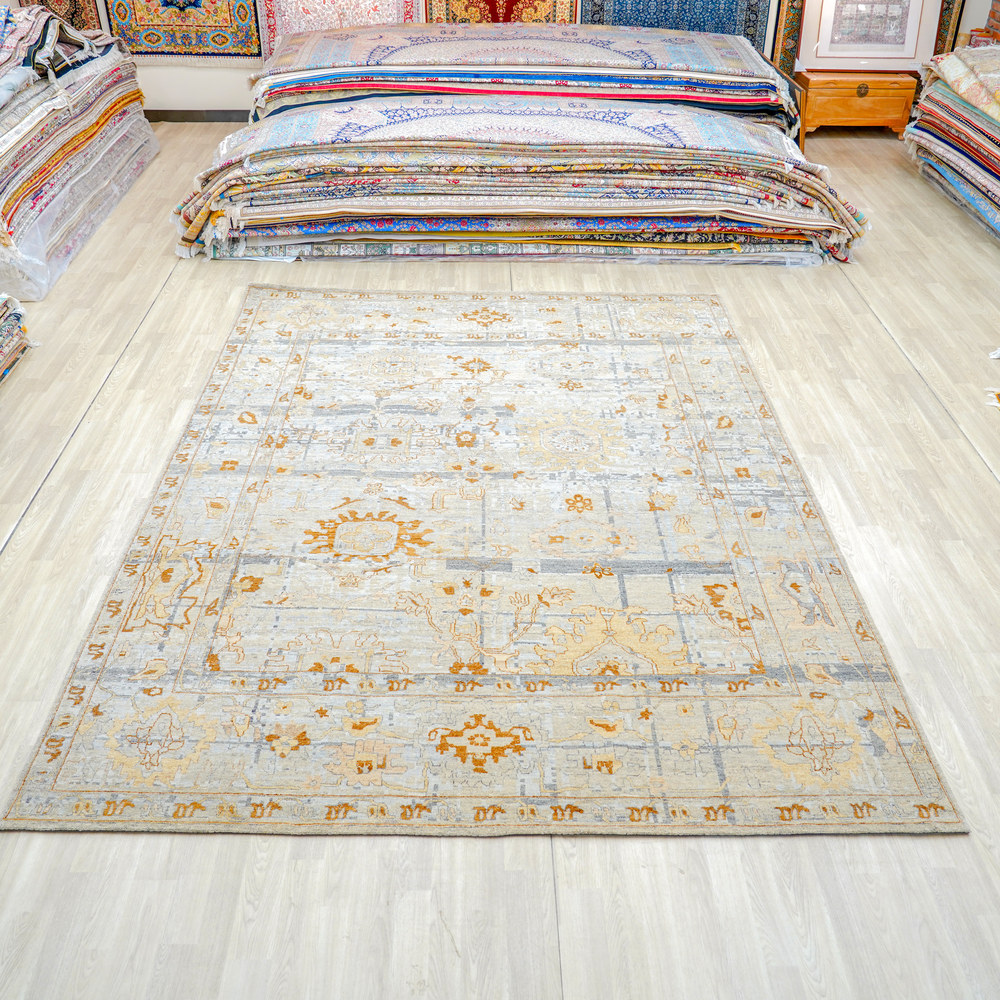 Teal and Orange Handmade Wool Area Rug for Living Room 8.96x12.01ft - Image 3