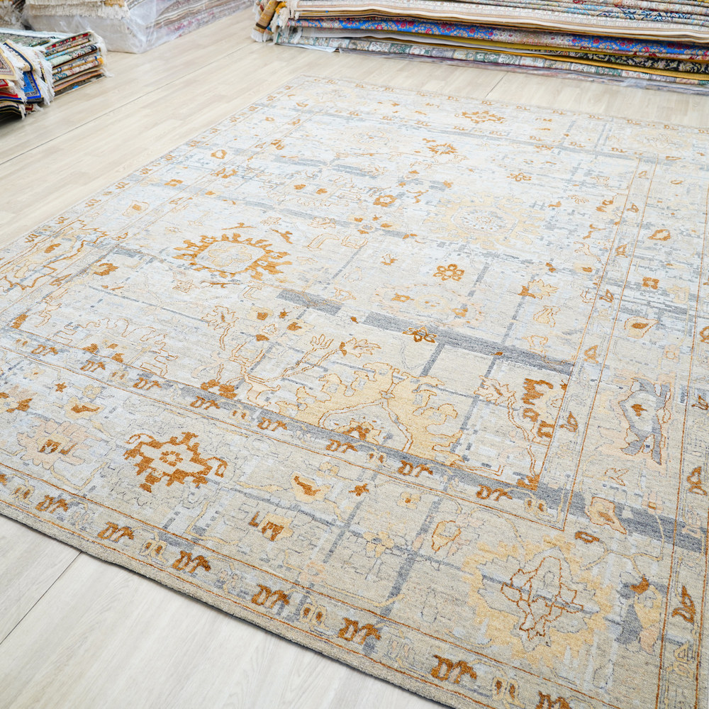 Teal and Orange Handmade Wool Area Rug for Living Room 8.96x12.01ft - Image 8