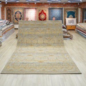 Ivory and Orange Handmade Wool Area Rug for Living Room 8.96x12.07ft