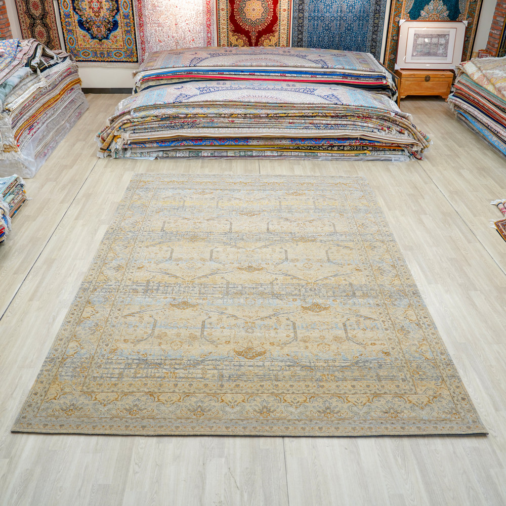 Ivory and Orange Handmade Wool Area Rug for Living Room 8.96x12.07ft - Image 3
